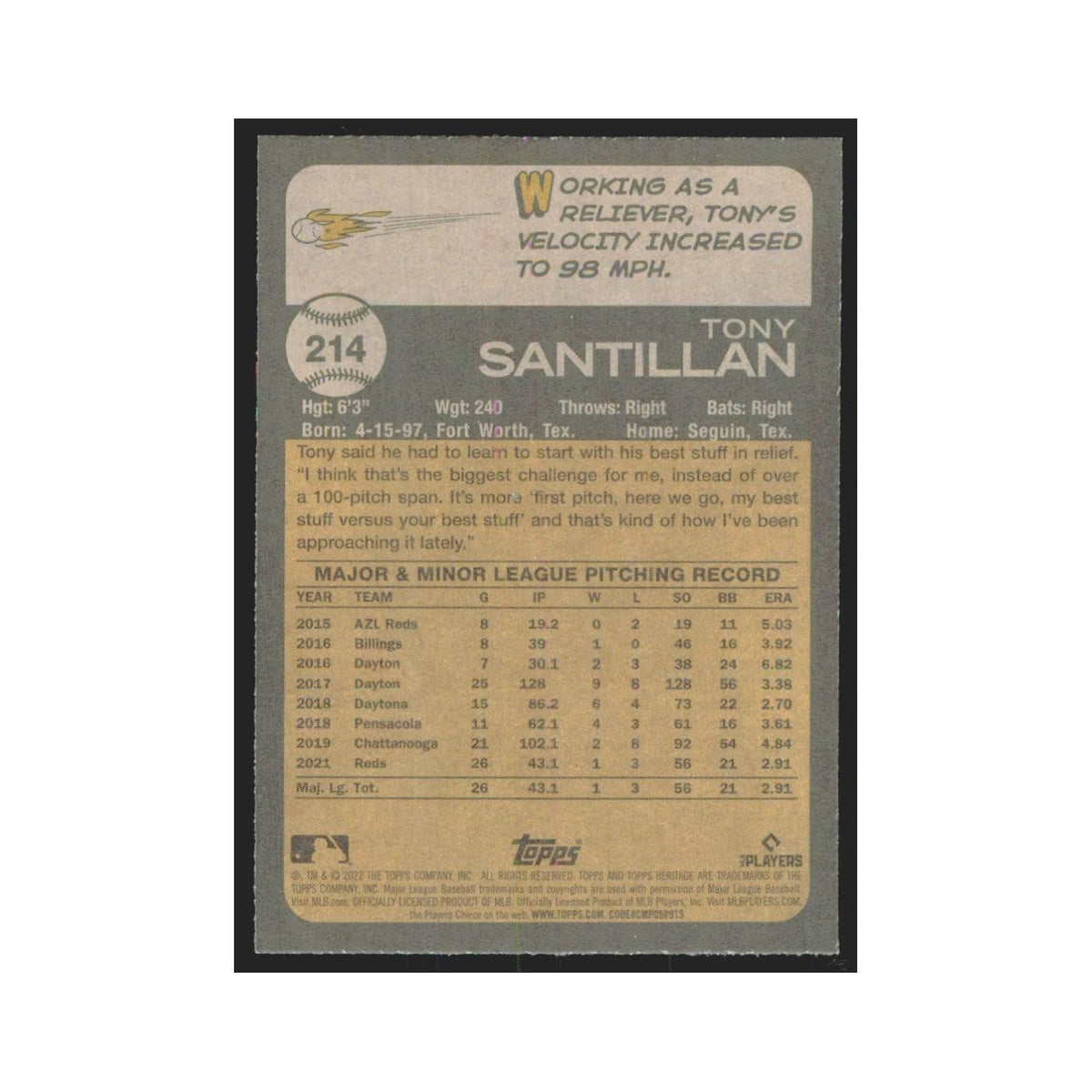 2022 Topps Heritage Tony Santillan RC Reds #214