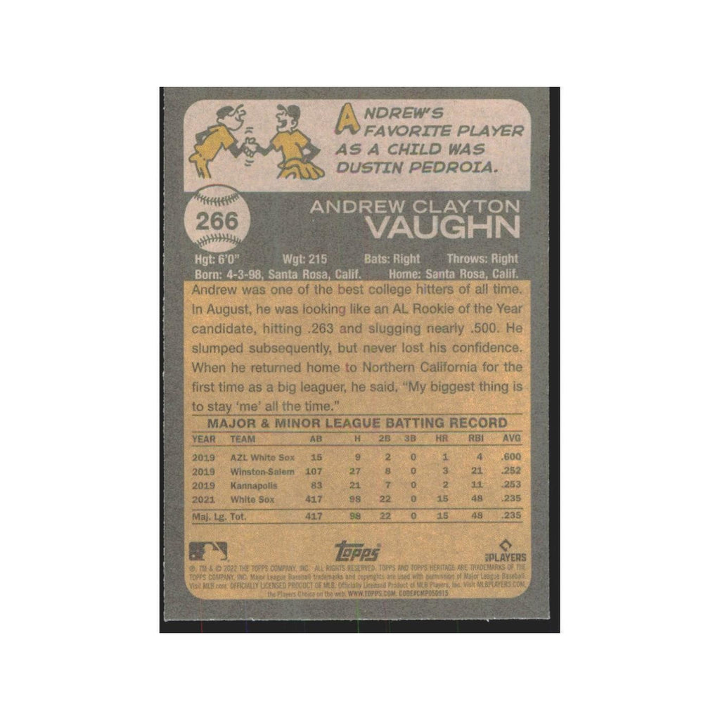2022 Topps Heritage Andrew Vaughn White Sox #266
