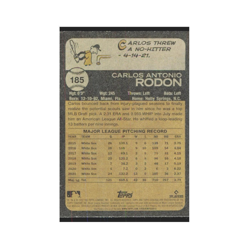 2022 Topps Heritage Carlos Rodon White Sox #185