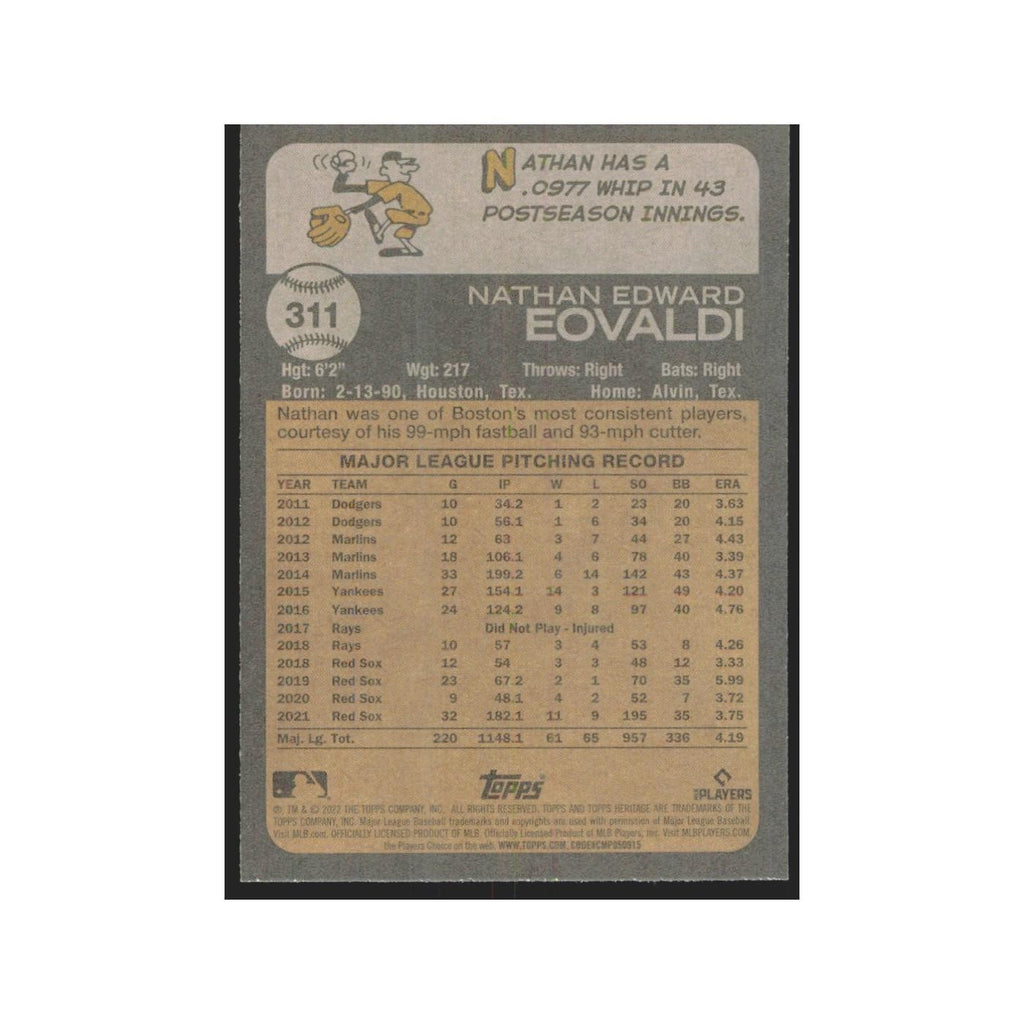 2022 Topps Heritage Nathan Eovaldi Red Sox #311