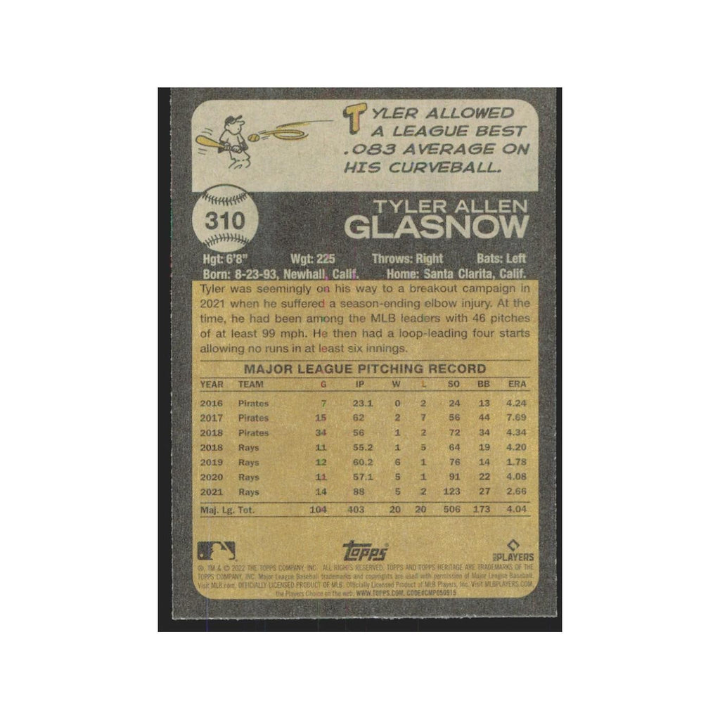 2022 Topps Heritage Tyler Glasnow Rays #310