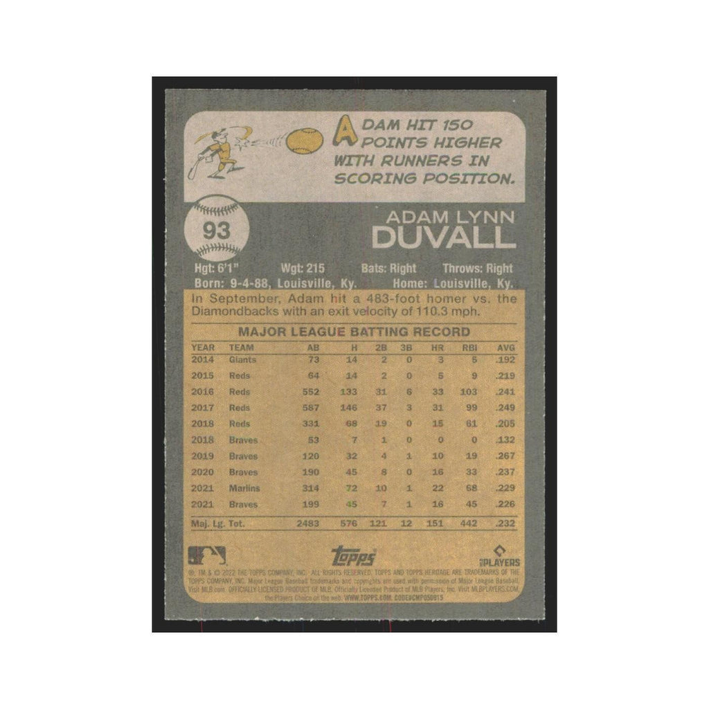 2022 Topps Heritage Adam Duvall Braves #93