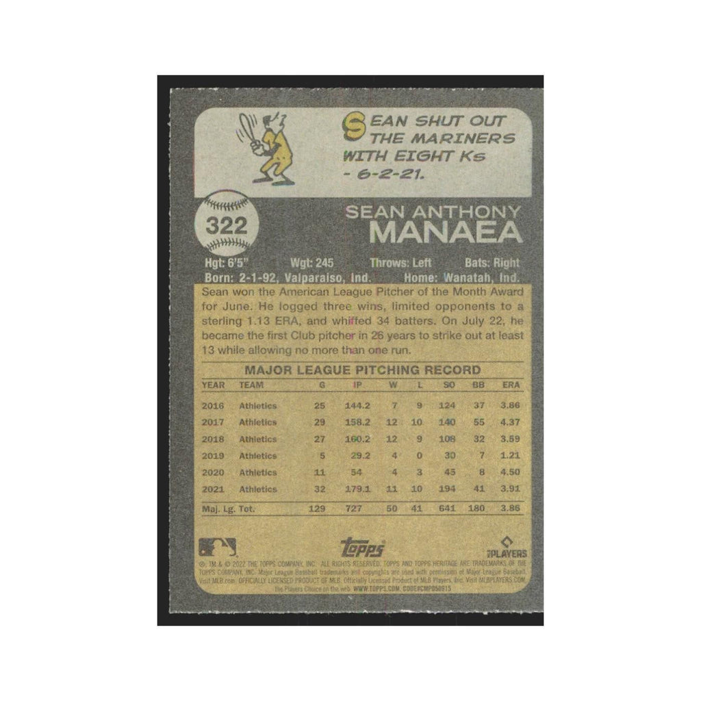 2022 Topps Heritage Sean Manaea Athletics #322