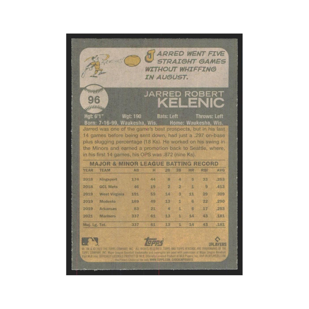 2022 Topps Heritage Jarred Kelenic Mariners #96