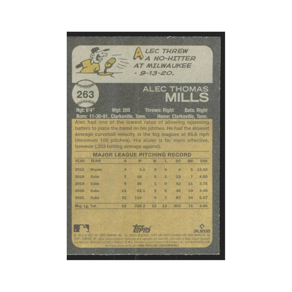 2022 Topps Heritage Alec Mills Cubs #263
