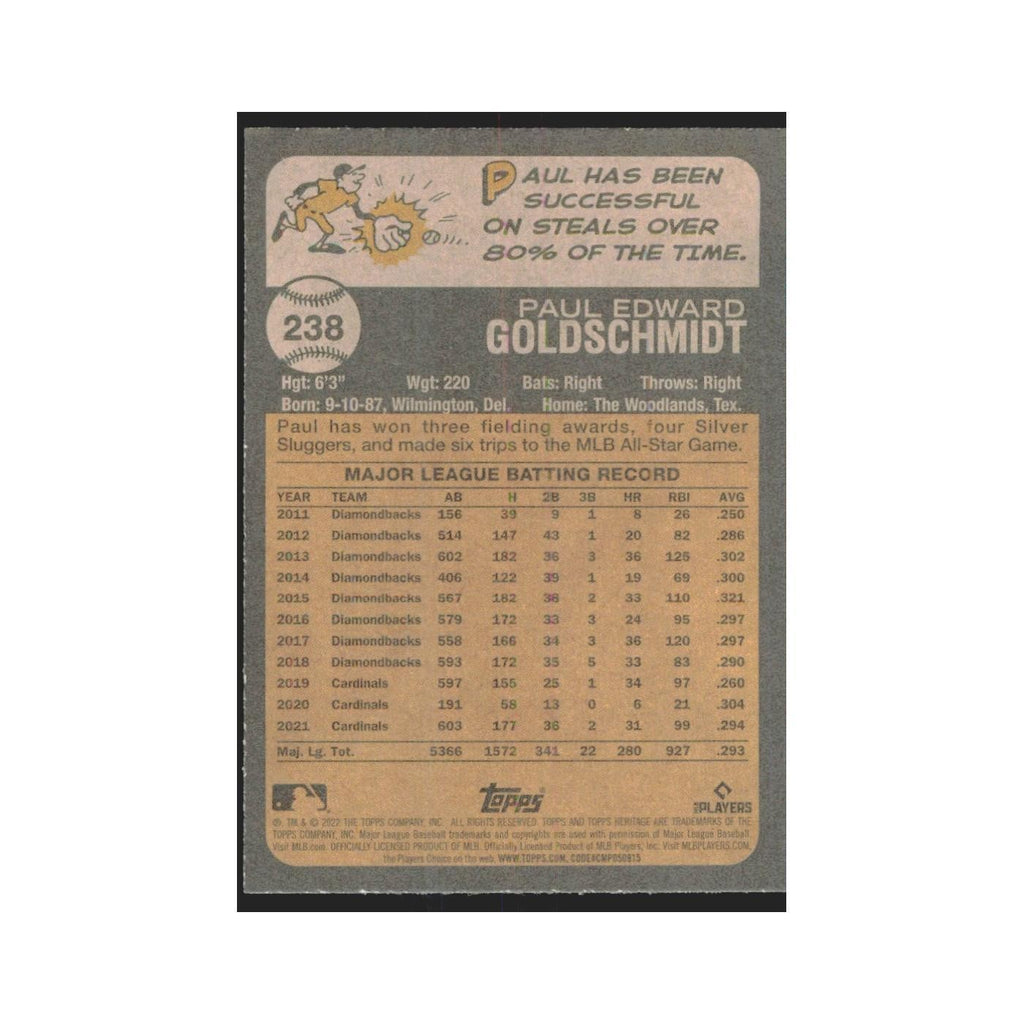 2022 Topps Heritage Paul Goldschmidt Cardinals #238