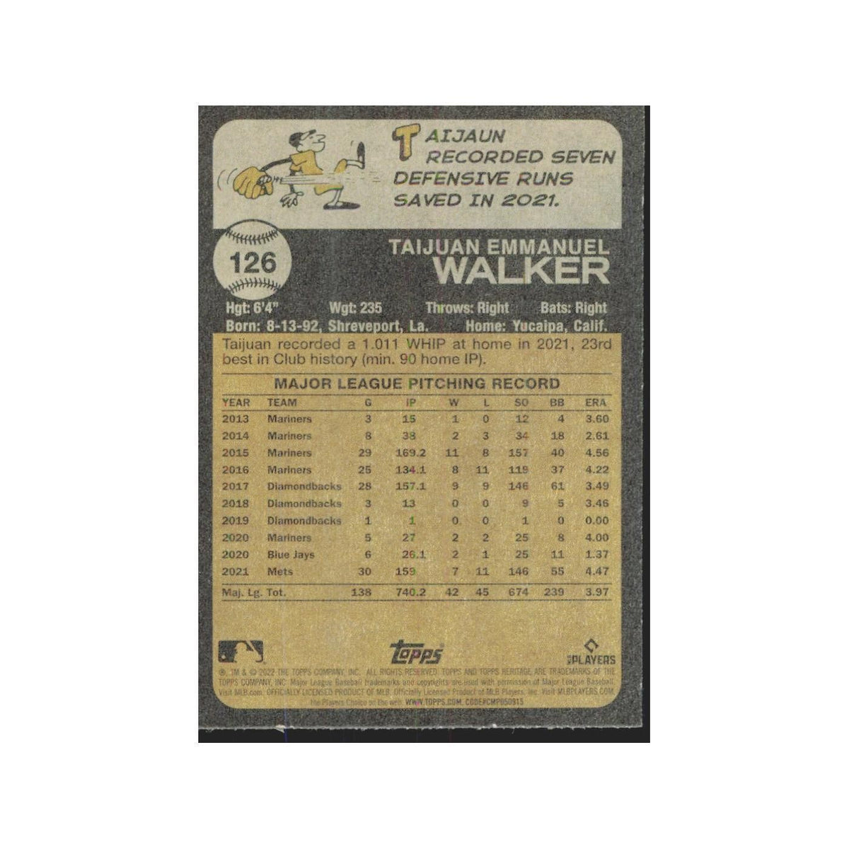 2022 Topps Heritage Taijuan Walker Mets #126