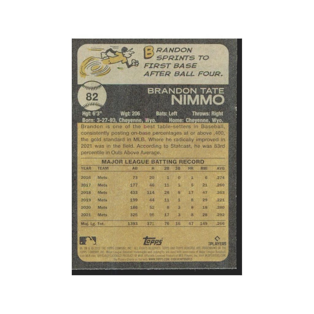 2022 Topps Heritage Brandon Nimmo Mets #82