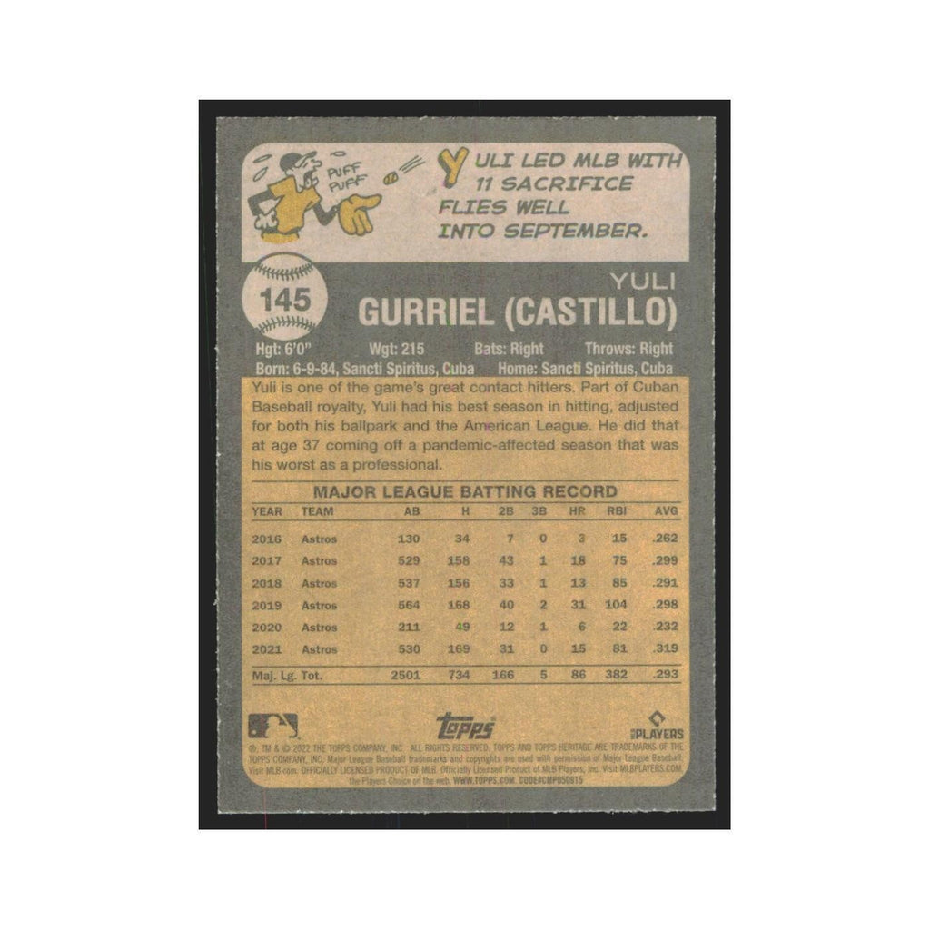 2022 Topps Heritage Yuli Gurriel Astros #145