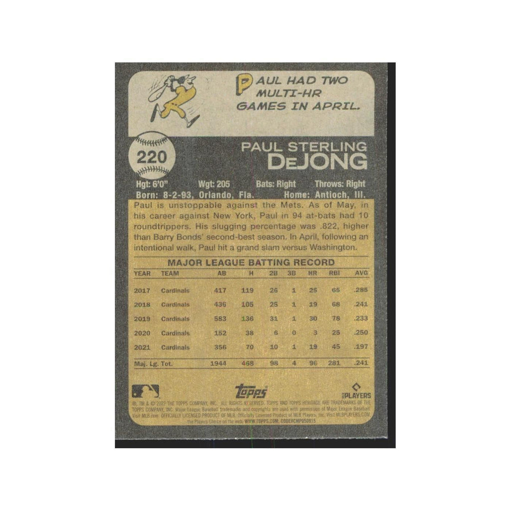 2022 Topps Heritage Paul DeJong Cardinals #220