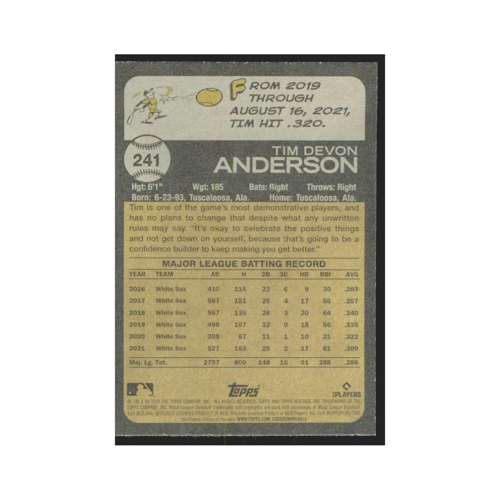 2022 Topps Heritage Tim Anderson White Sox #241