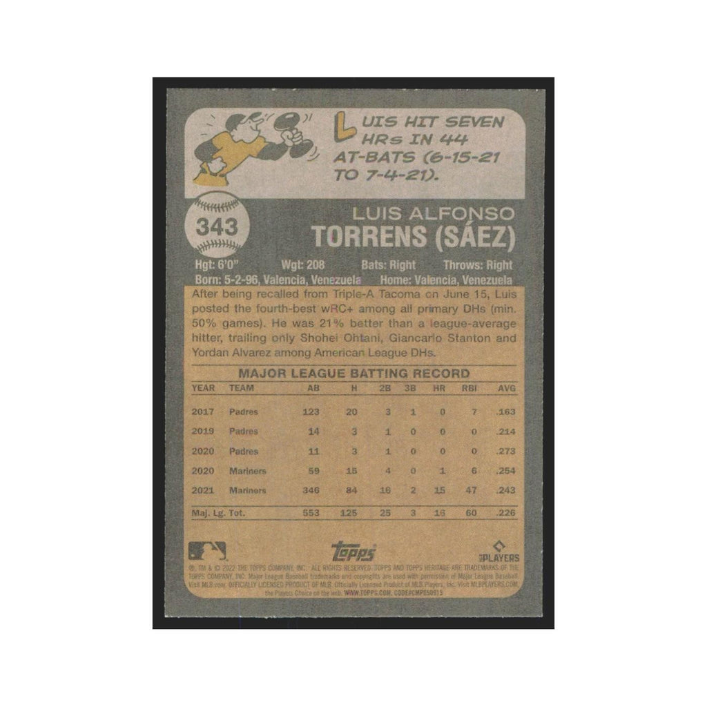 2022 Topps Heritage Luis Torrens Mariners #343