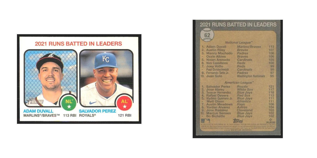 2022 Topps Heritage Salvador Perez/Adam Duvall Kansas City Royals/Atlanta Braves
