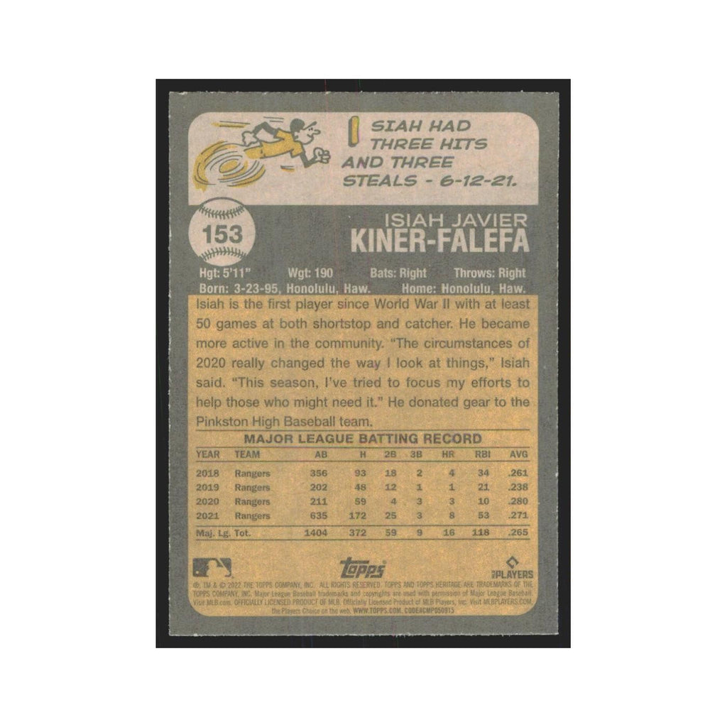 2022 Topps Heritage Isiah Kiner-Falefa Rangers #153