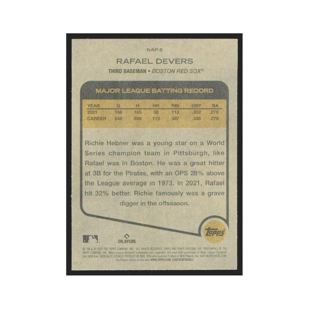 2022 Topps Heritage Rafael Devers Red Sox #NAP-6
