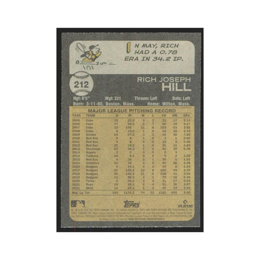 2022 Topps Heritage Rich Hill Red Sox #212