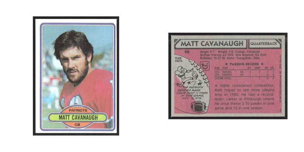 1980 Topps Matt Cavanaugh Patriots #99