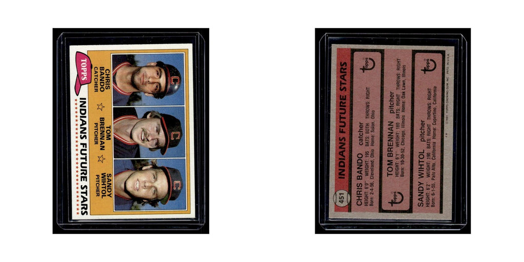 Chris Bando Tom Brennan Sandy Wihtol 1981 Topps #451 Cleveland Indians NM