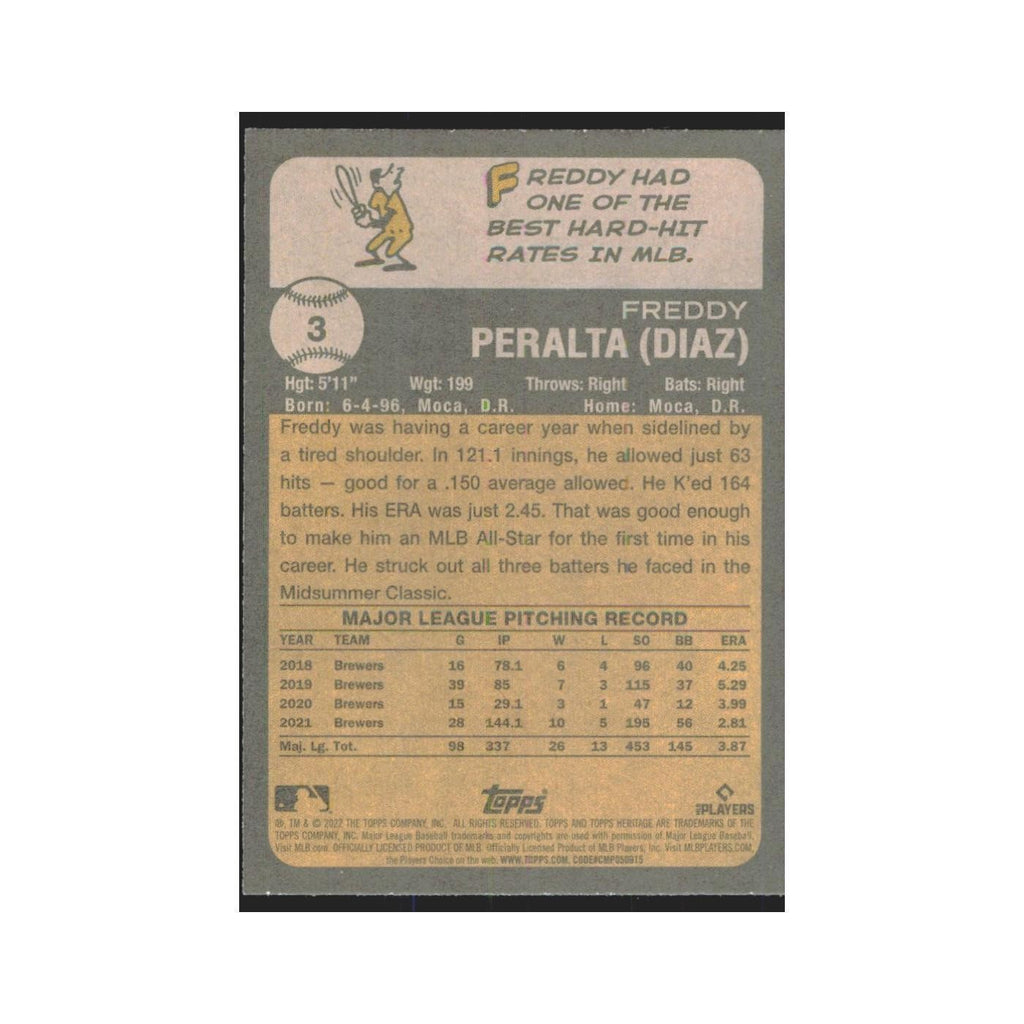 2022 Topps Heritage Freddy Peralta Brewers #3