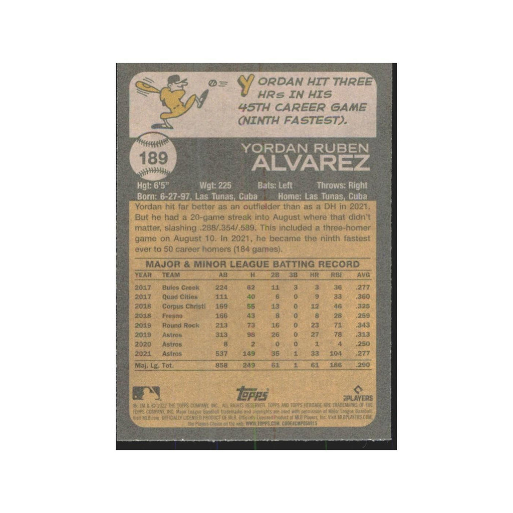 2022 Topps Heritage Yordan Alvarez Astros #189