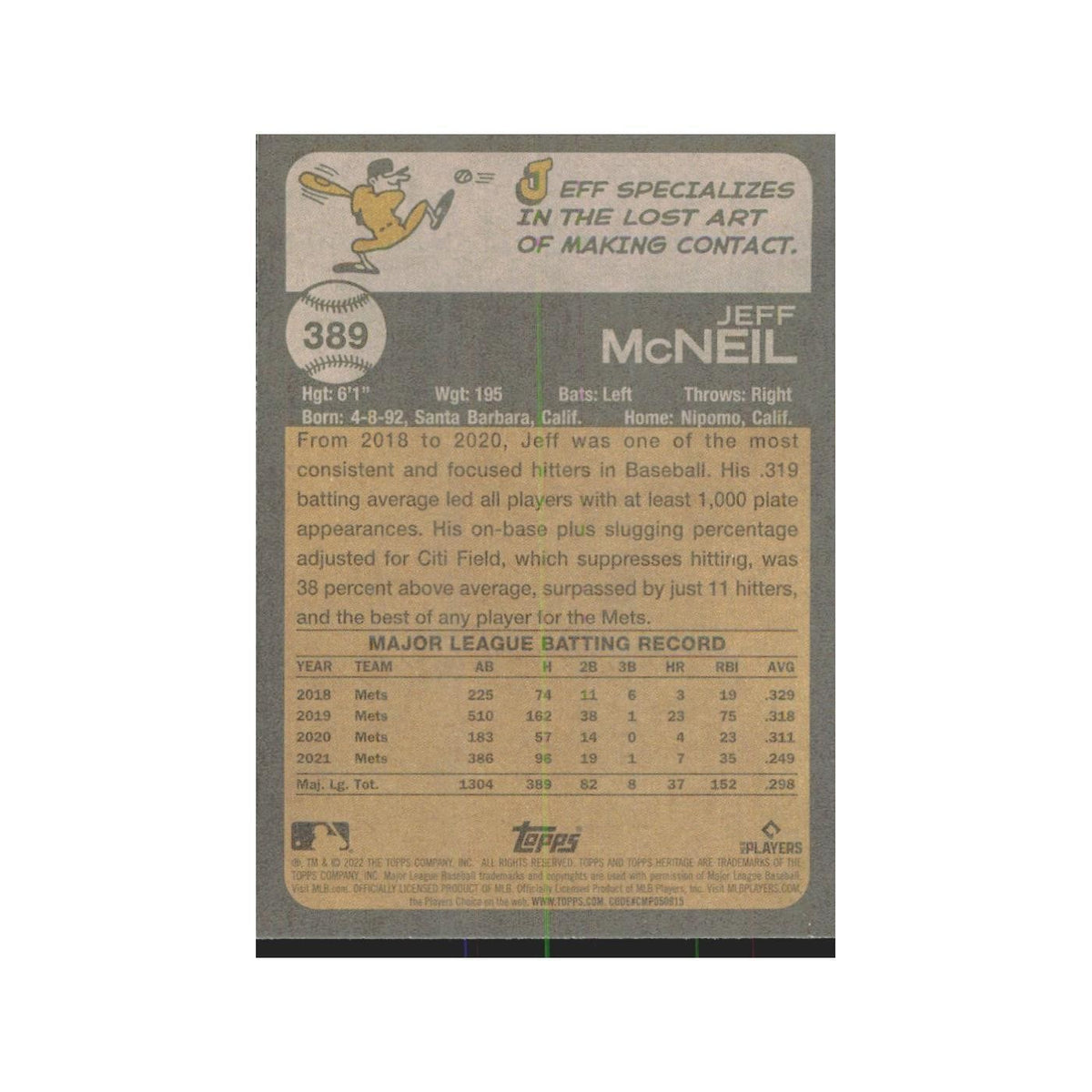2022 Topps Heritage Jeff McNeil Mets #389