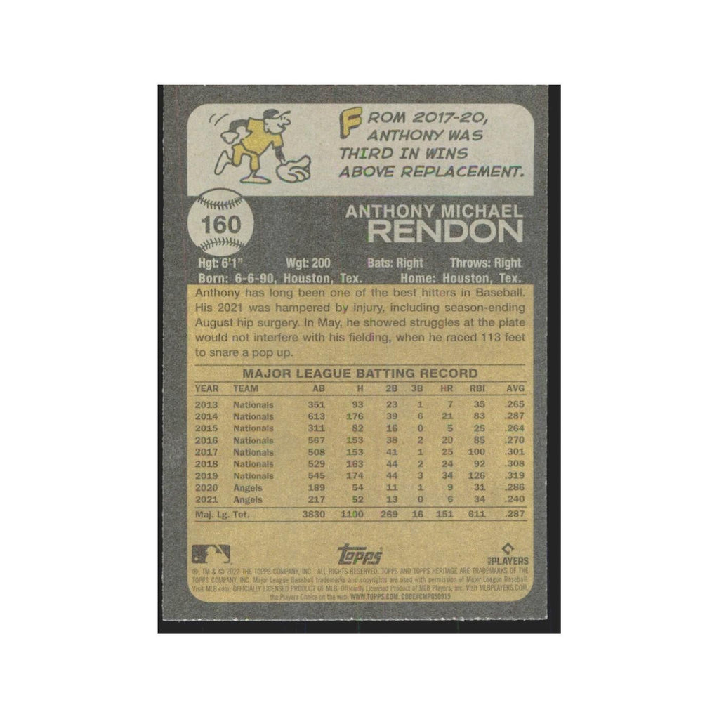 2022 Topps Heritage Anthony Rendon Angels #160