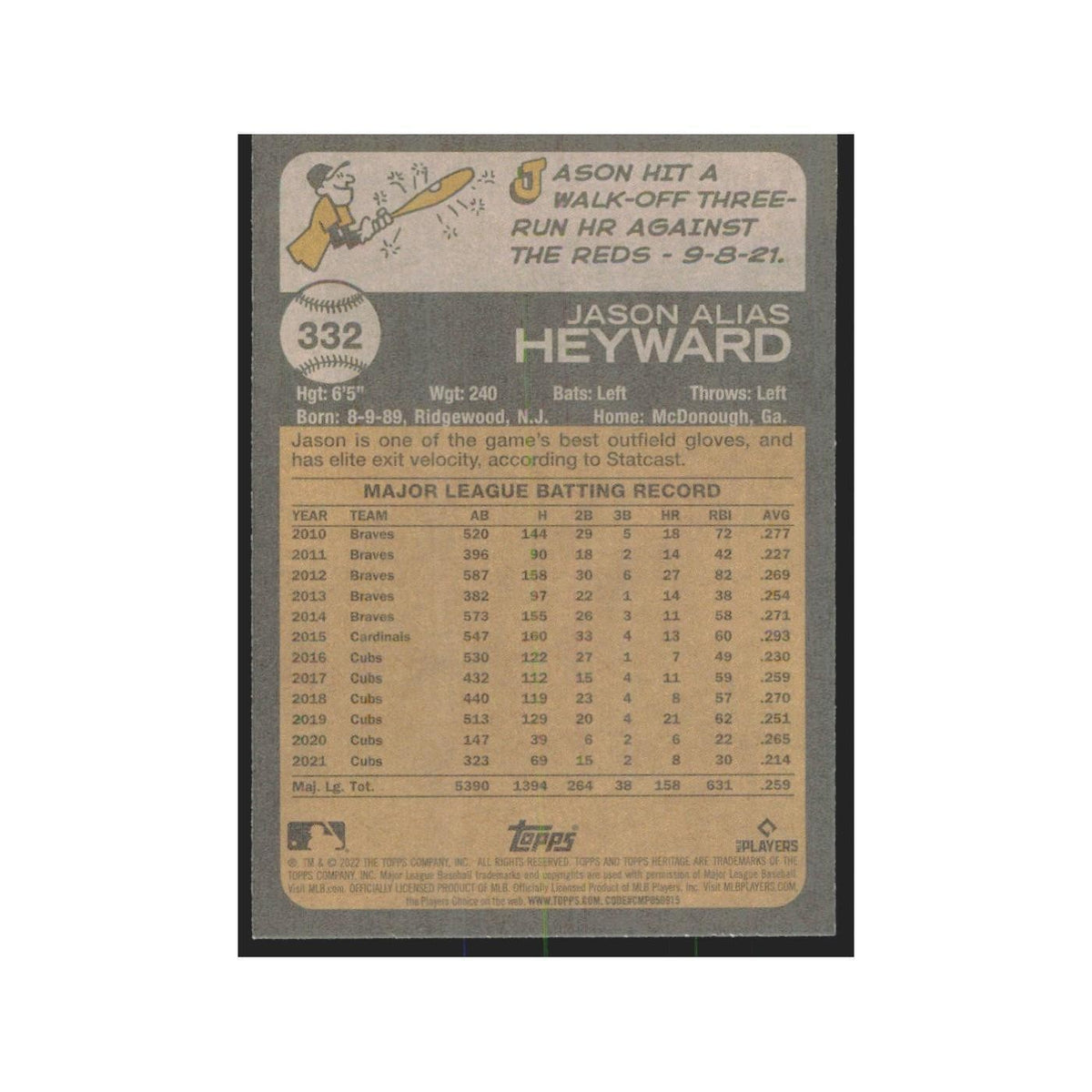 2022 Topps Heritage Jason Heyward Cubs #332