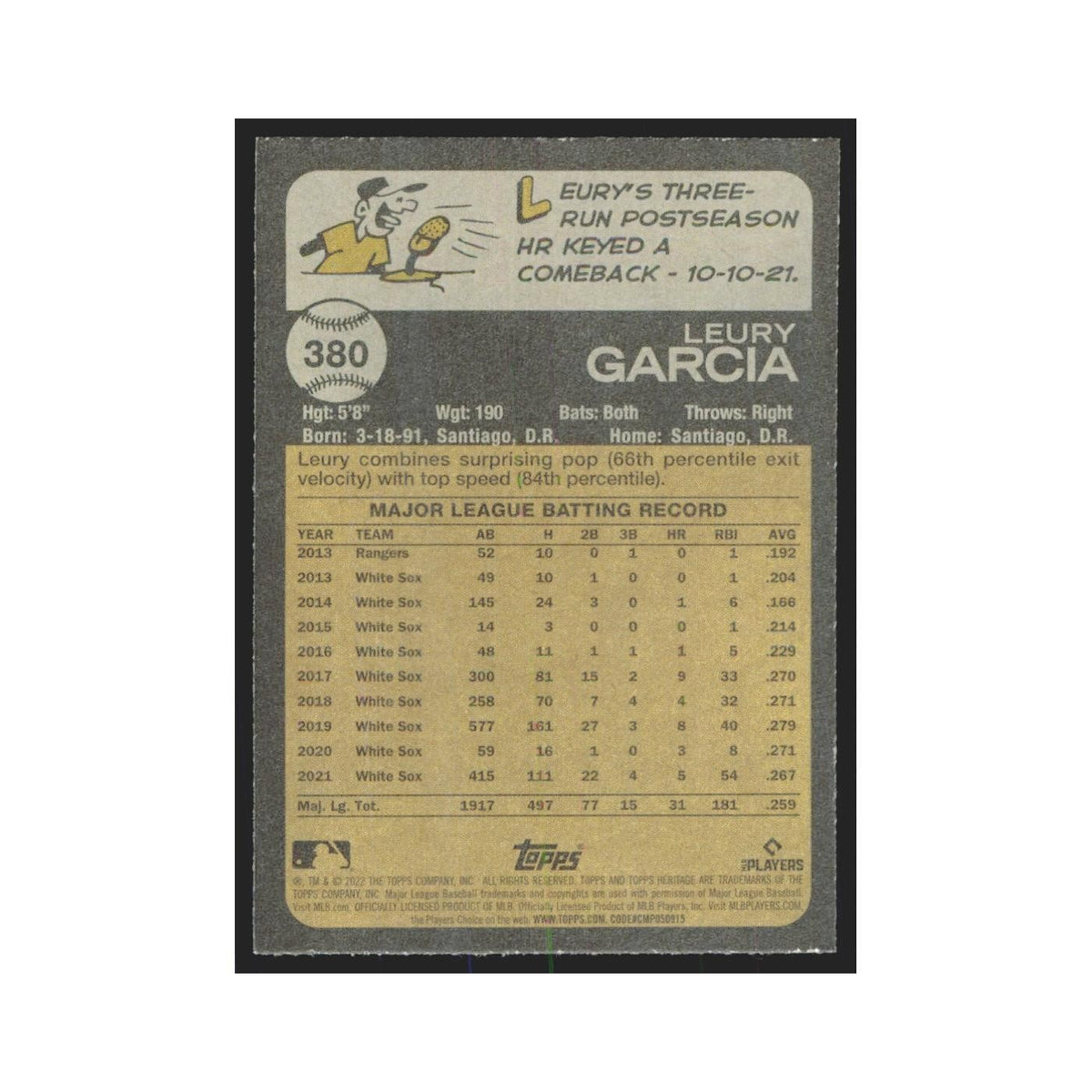 2022 Topps Heritage Leury Garcia White Sox #380