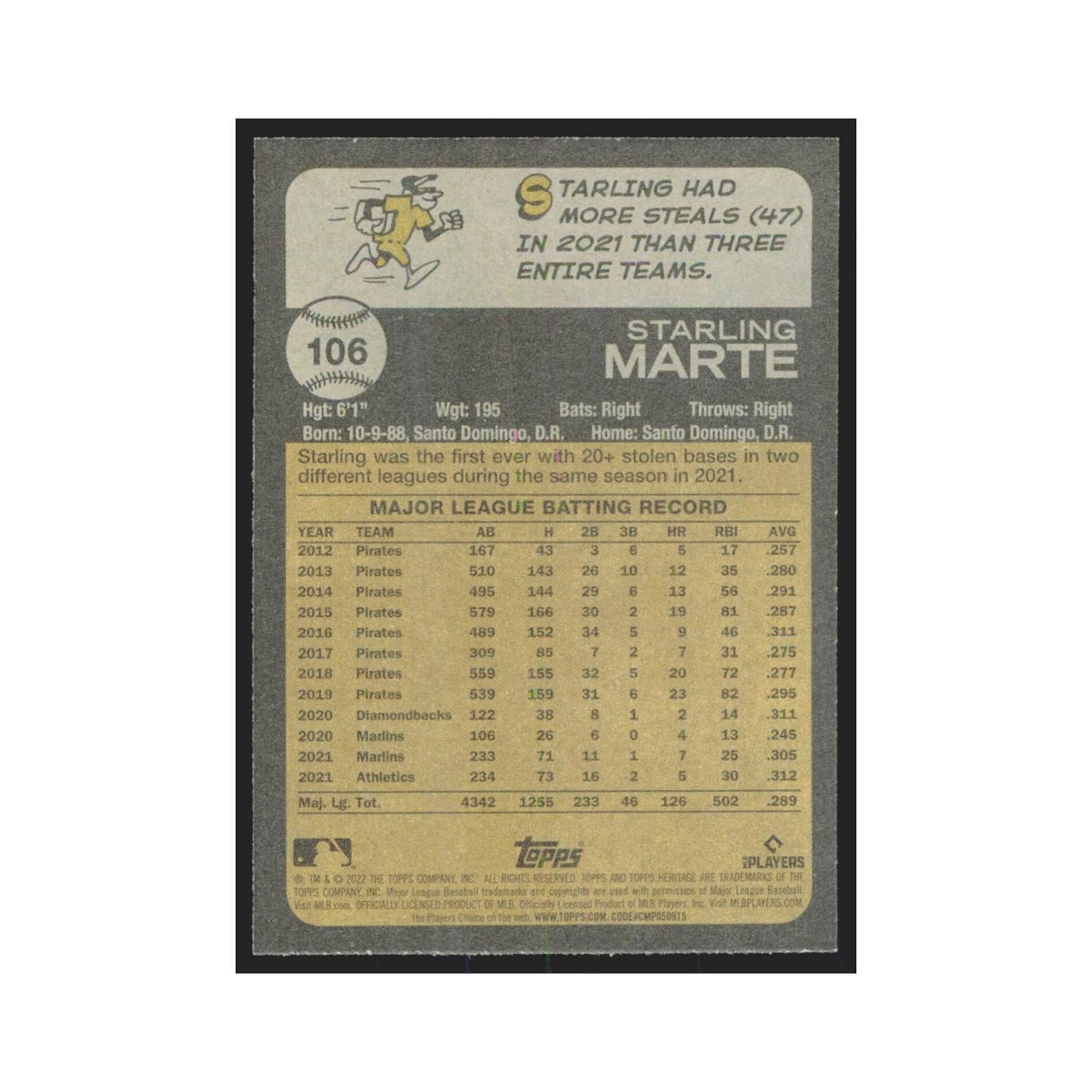2022 Topps Heritage Starling Marte Mets #106