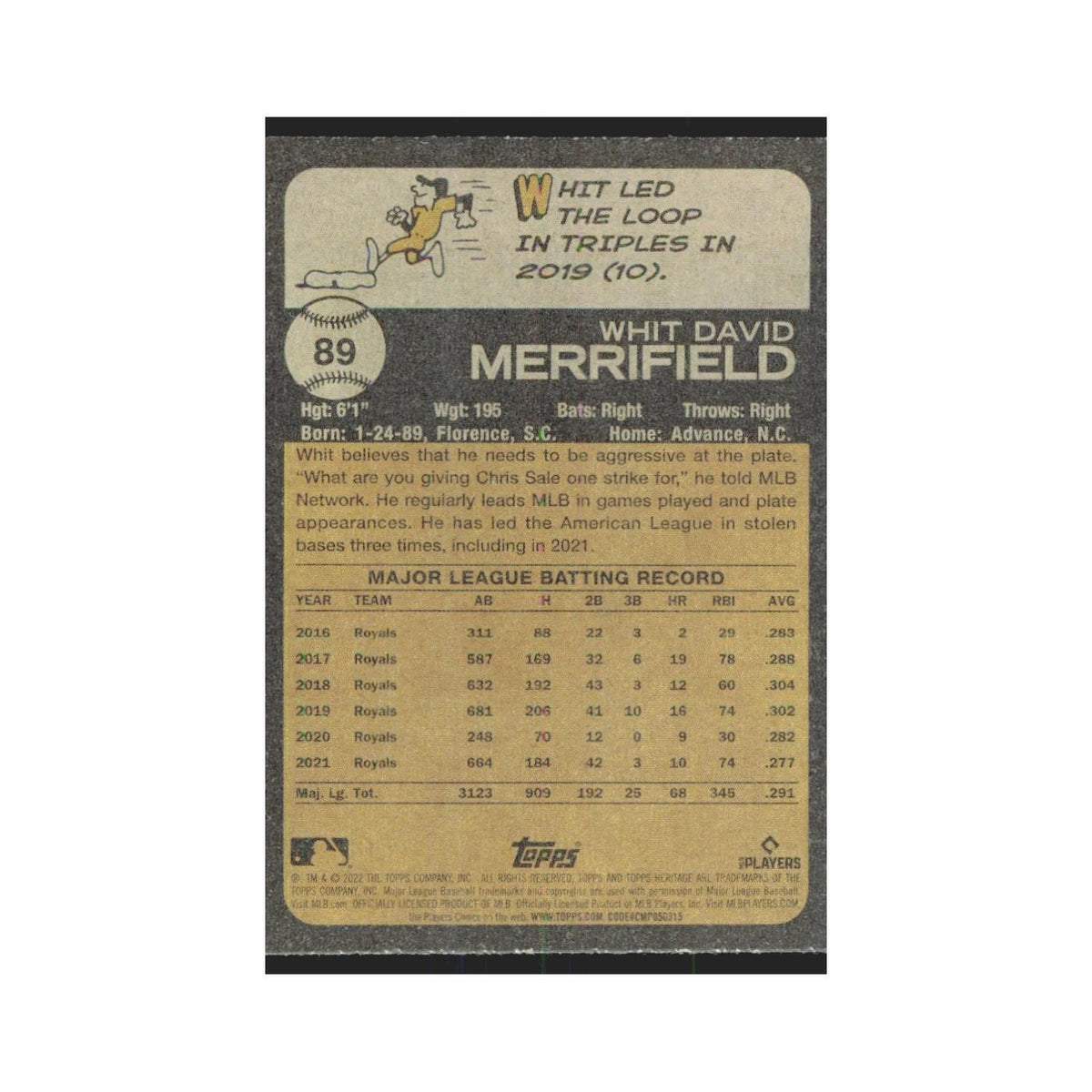 2022 Topps Heritage Whit Merrifield Royals #89