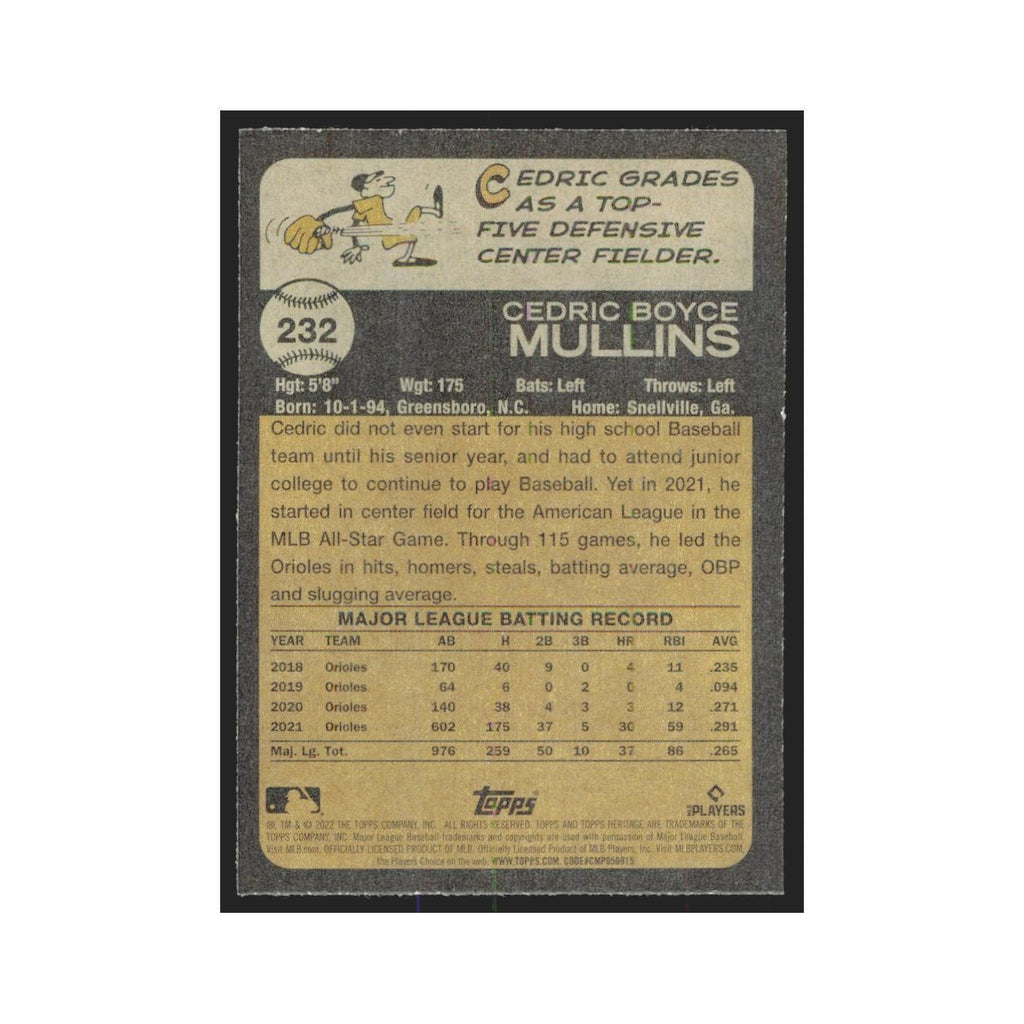 2022 Topps Heritage Cedric Mullins Orioles #232