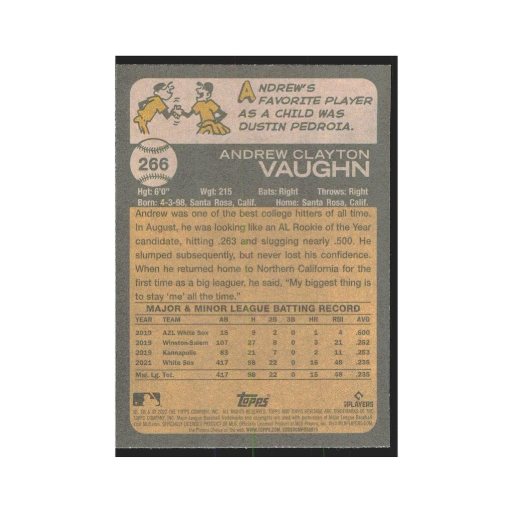 2022 Topps Heritage Andrew Vaughn White Sox #266