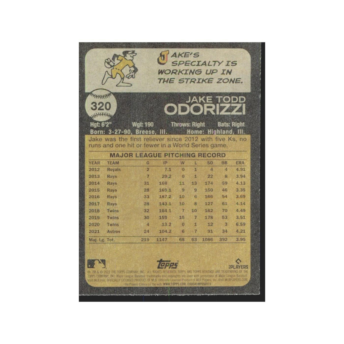 2022 Topps Heritage Jake Odorizzi Astros #320