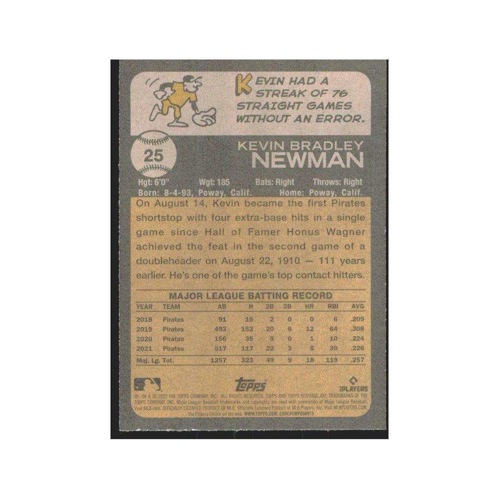 2022 Topps Heritage Kevin Newman Pirates #25