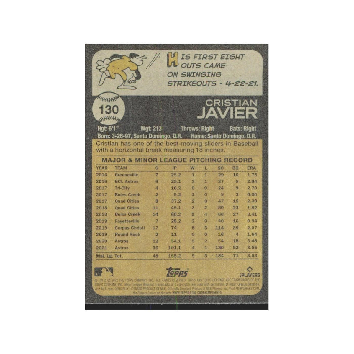 2022 Topps Heritage Cristian Javier Astros #130