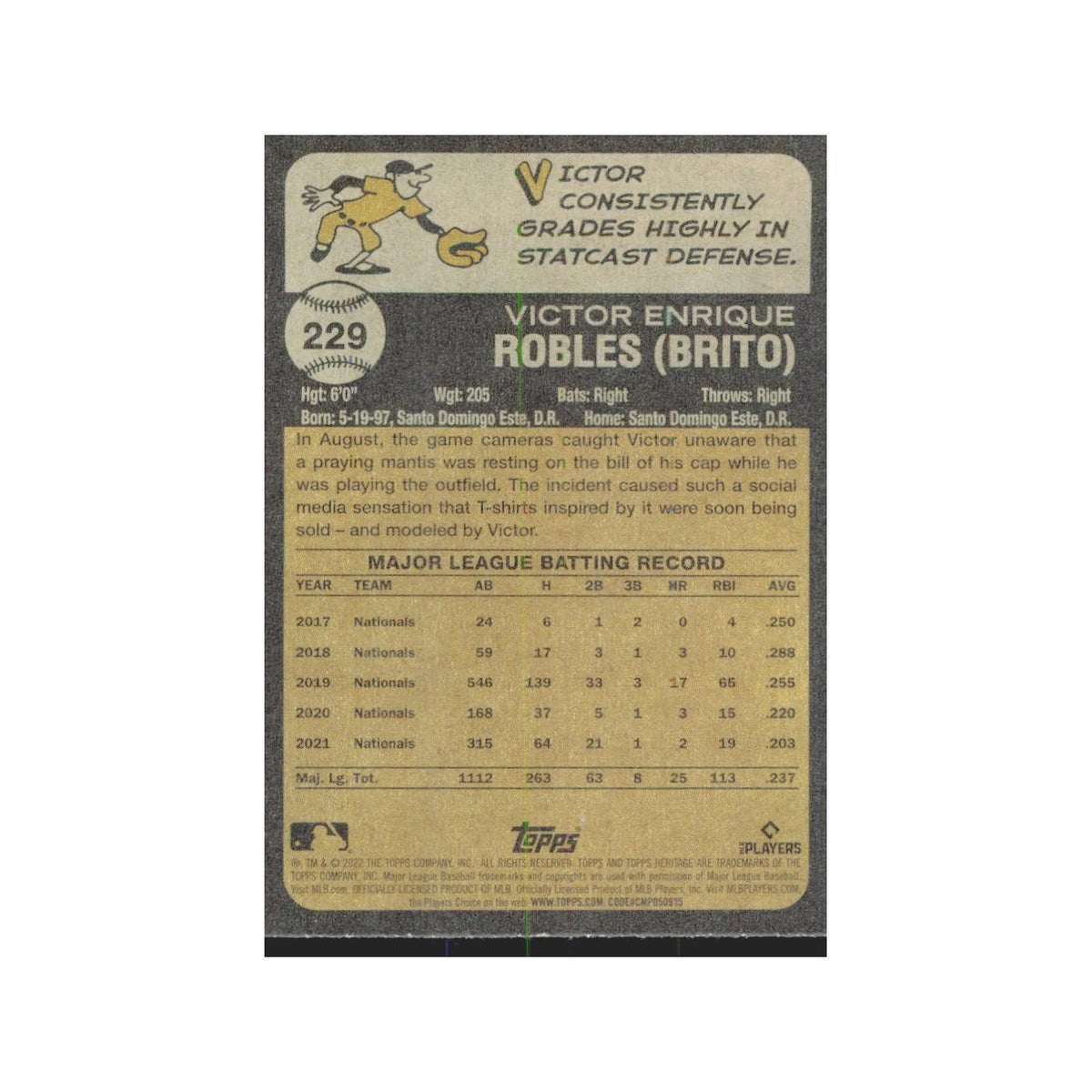 2022 Topps Heritage Victor Robles Nationals #229