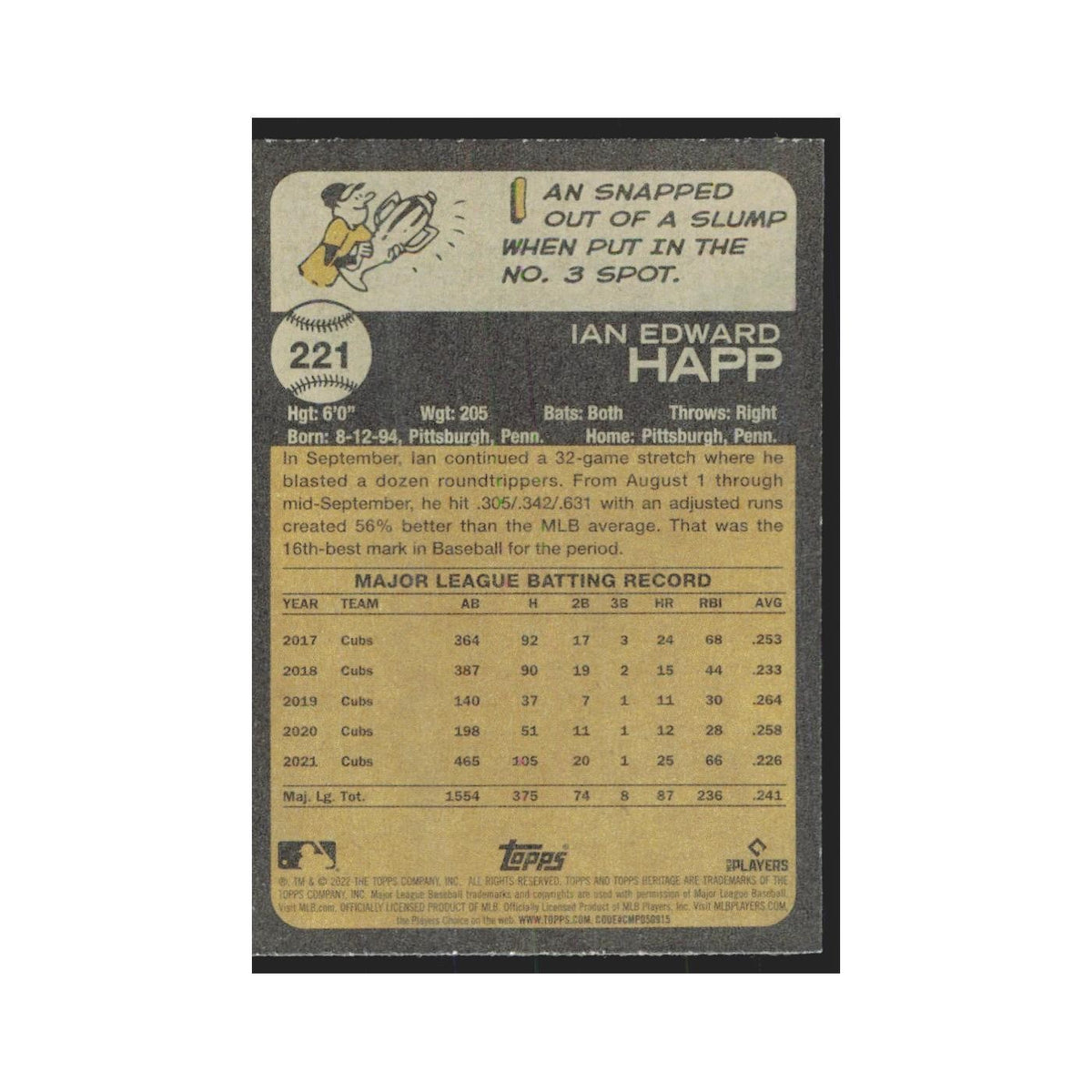 2022 Topps Heritage Ian Happ Cubs #221