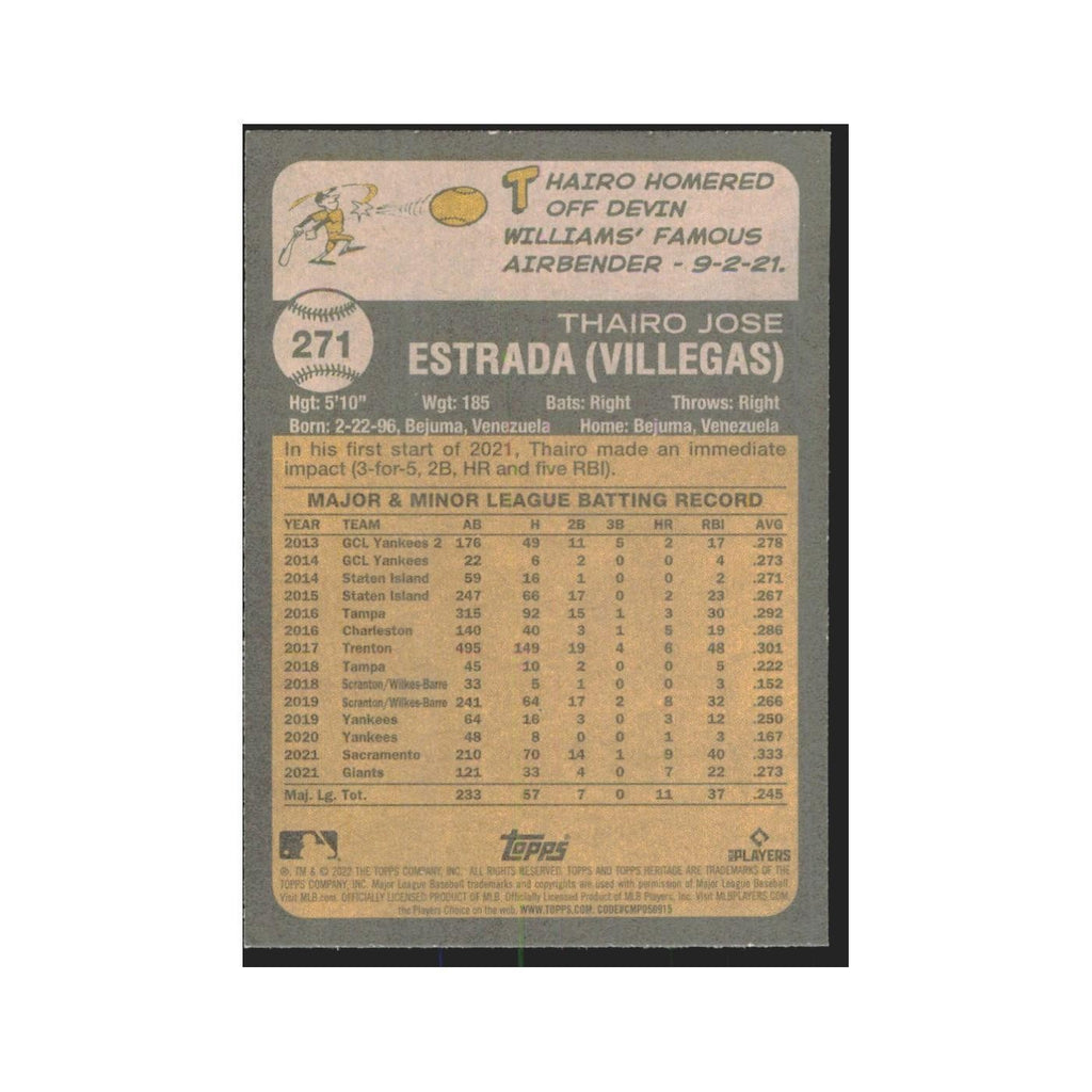 2022 Topps Heritage Thairo Estrada Giants #271