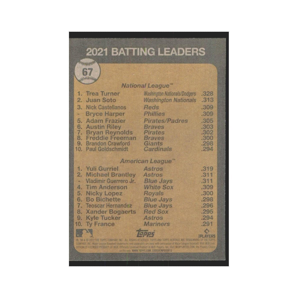 2022 Topps Heritage Yuli Gurriel/Trea Turner Houston Astros/Los Angeles Dodgers