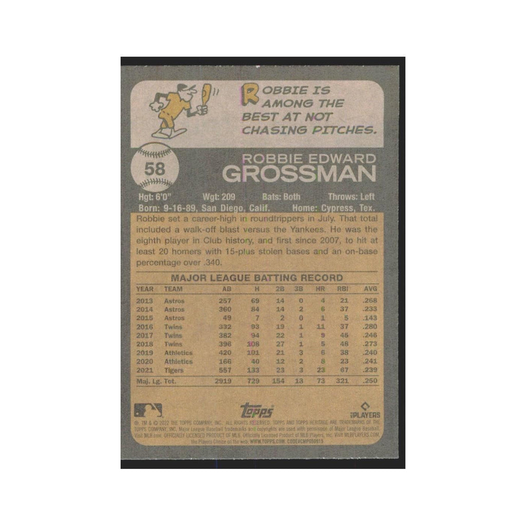 2022 Topps Heritage Robbie Grossman Tigers #58