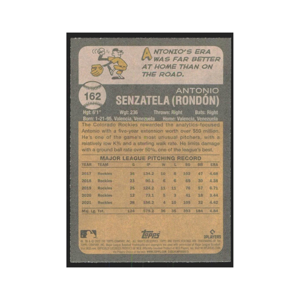 2022 Topps Heritage Antonio Senzatela Rockies #162