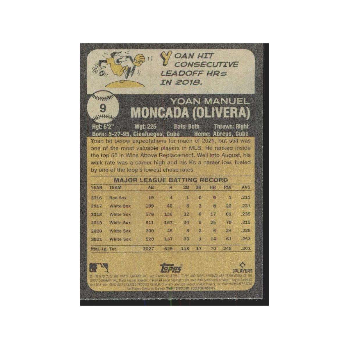 2022 Topps Heritage Yoan Moncada White Sox #9