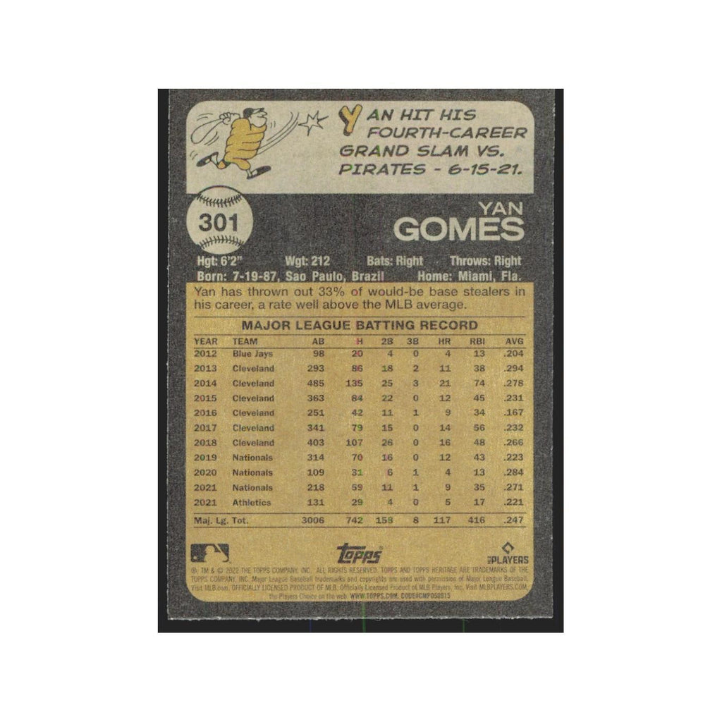2022 Topps Heritage Yan Gomes Cubs #301