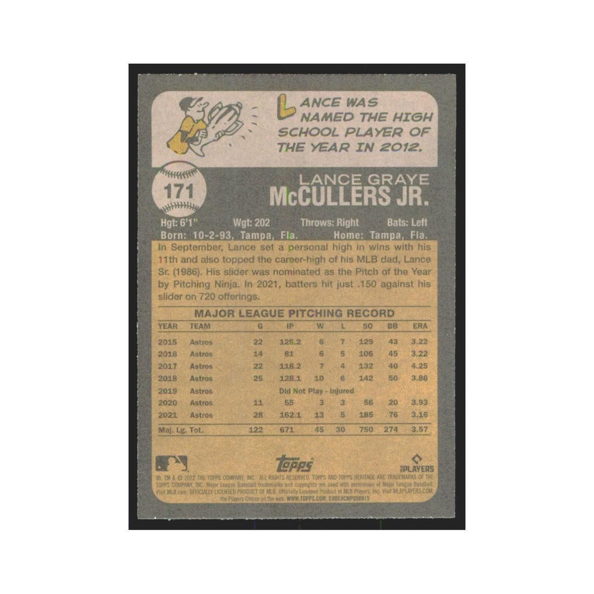 2022 Topps Heritage Lance McCullers Jr. Astros #171