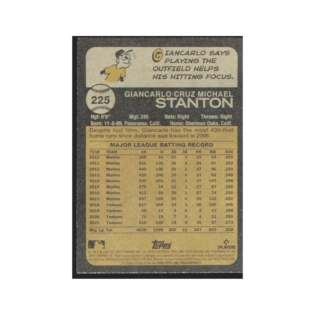 2022 Topps Heritage Giancarlo Stanton Yankees #225