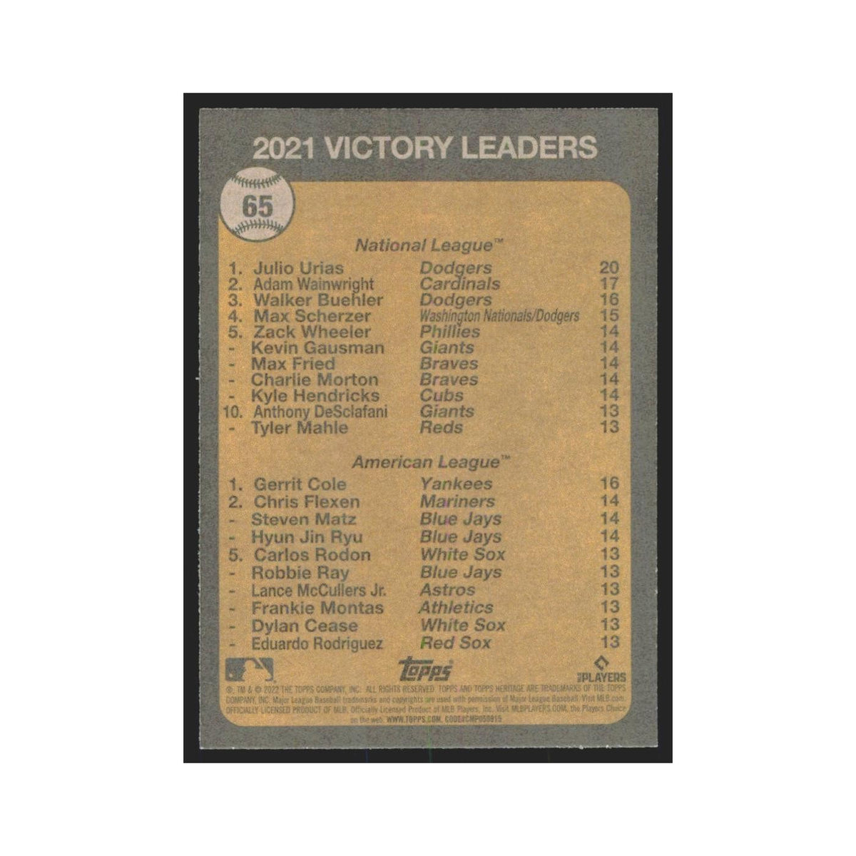 2022 Topps Heritage Julio Urias/Gerrit Cole Los Angeles Dodgers/New York Yankees