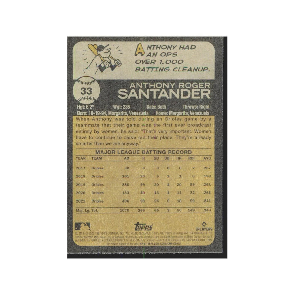 2022 Topps Heritage Anthony Santander Orioles #33