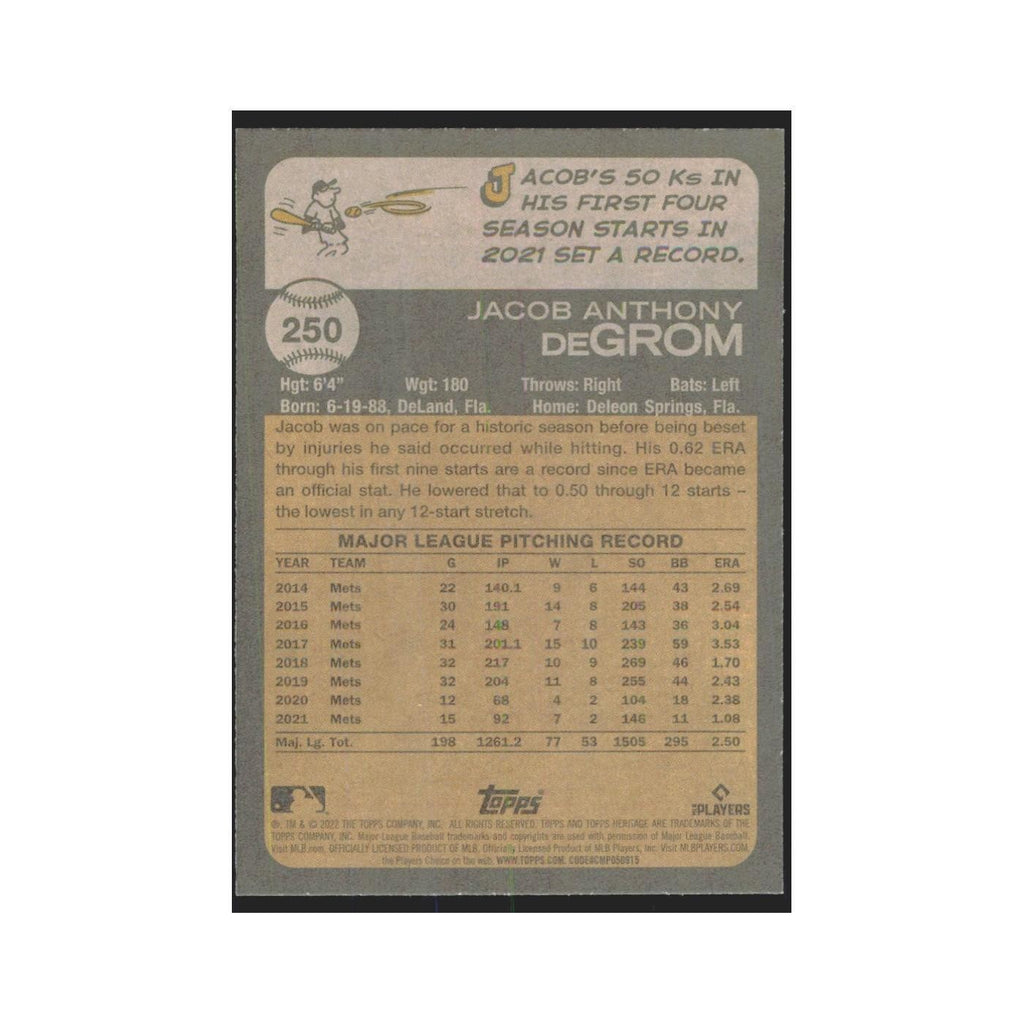 2022 Topps Heritage Jacob deGrom Mets #250