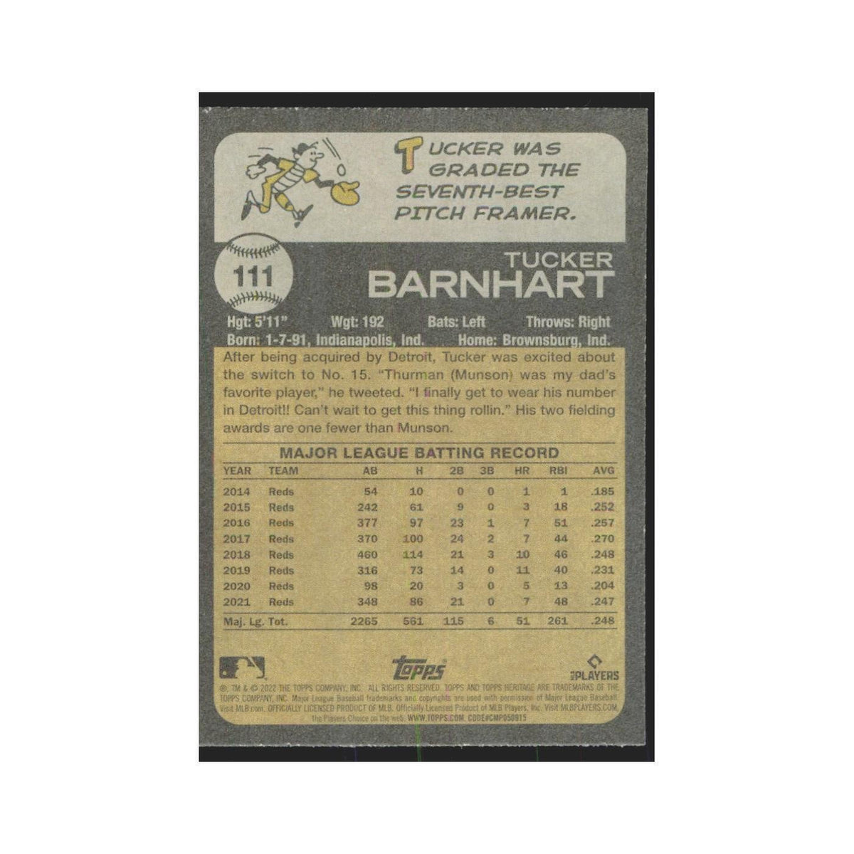 2022 Topps Heritage Tucker Barnhart Tigers #111