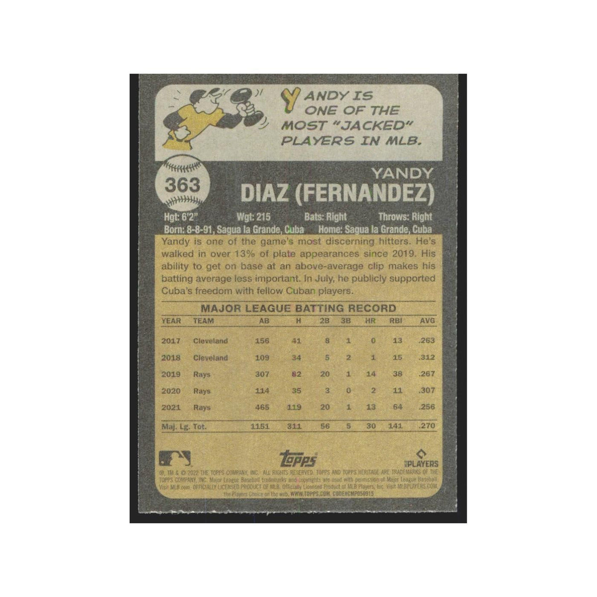 2022 Topps Heritage Yandy Diaz Rays #363
